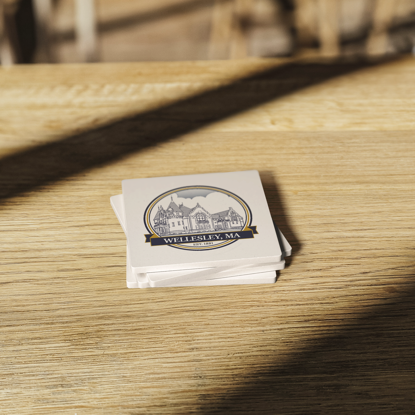 Wellesley_Town_Hall_Stone_Coasters_SquareStoneCoaster_WoodTable_AS_Mockup.png